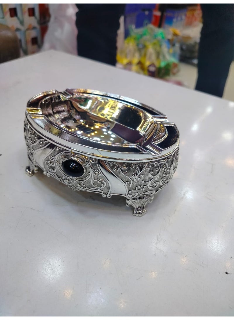 Whynot Premium Antique Silver Ashtray with Black Gem – Heavy Alloy European Design - Image 5