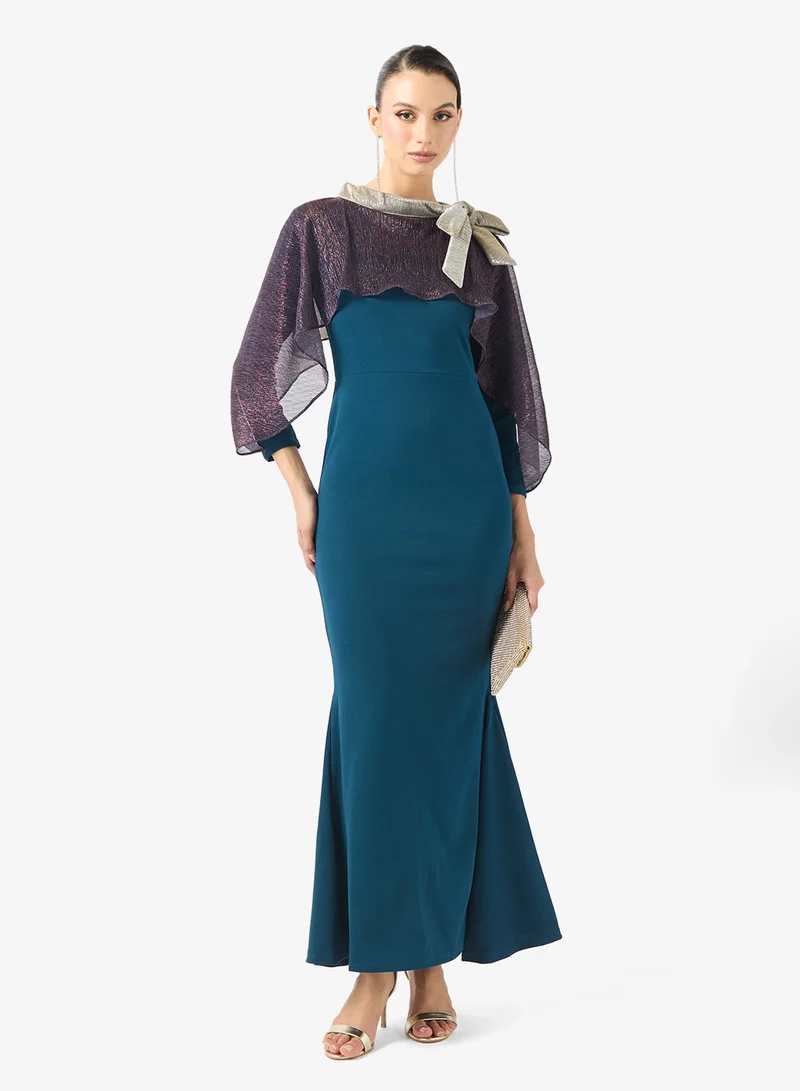 Mermaid Cut Bodycon Dress With Ombre Cape