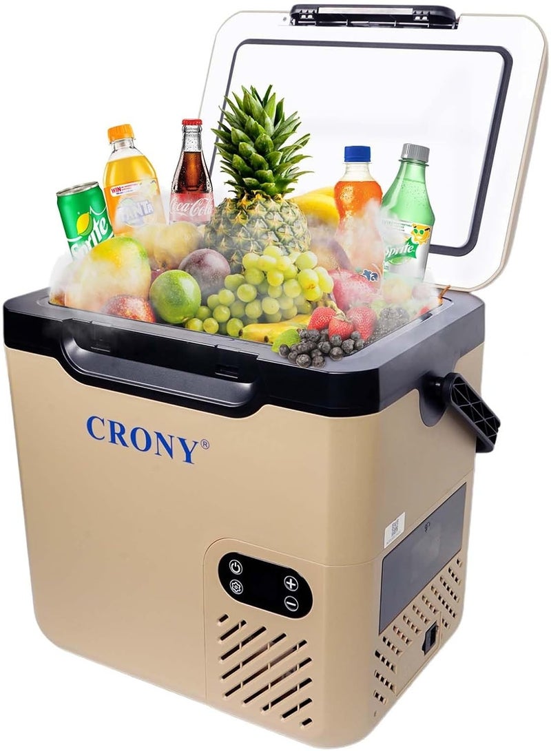 Crony N20 20L Portable Car Refrigerator Freezer, -20℃ to 20℃ Mini Compressor Fridge for Car, Truck, RV, Camping & Travel, DC12V/24V & AC 100-240V, Low Power 45W, Quiet ≤45dB, Electric Cooler Box, Outdoor Car Freezer, Small Vehicle Freezer, Compact Camping Fridge, Travel Car Cooler with ECO/Max Modes, R134a Refrigerant, Electric Car Cooler, Dual Power Mini Fridge for Home or Road Use, Camper Van Fridge, Yellow - Image 1