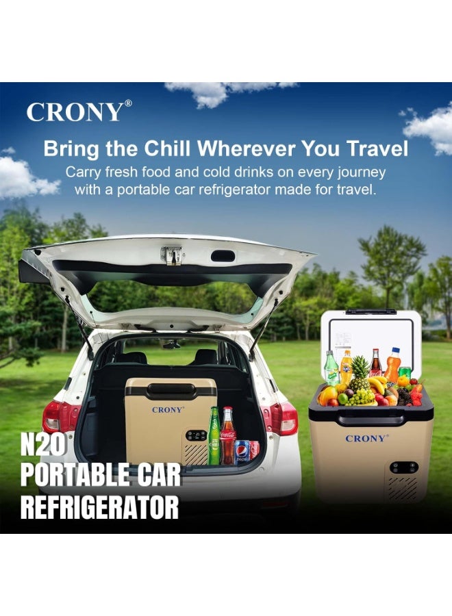 Crony N20 20L Portable Car Refrigerator Freezer, -20℃ to 20℃ Mini Compressor Fridge for Car, Truck, RV, Camping & Travel, DC12V/24V & AC 100-240V, Low Power 45W, Quiet ≤45dB, Electric Cooler Box, Outdoor Car Freezer, Small Vehicle Freezer, Compact Camping Fridge, Travel Car Cooler with ECO/Max Modes, R134a Refrigerant, Electric Car Cooler, Dual Power Mini Fridge for Home or Road Use, Camper Van Fridge, Yellow - Image 3