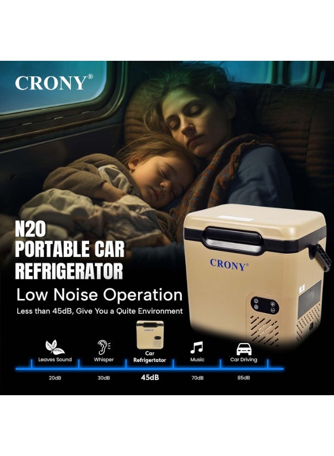 Crony N20 20L Portable Car Refrigerator Freezer, -20℃ to 20℃ Mini Compressor Fridge for Car, Truck, RV, Camping & Travel, DC12V/24V & AC 100-240V, Low Power 45W, Quiet ≤45dB, Electric Cooler Box, Outdoor Car Freezer, Small Vehicle Freezer, Compact Camping Fridge, Travel Car Cooler with ECO/Max Modes, R134a Refrigerant, Electric Car Cooler, Dual Power Mini Fridge for Home or Road Use, Camper Van Fridge, Yellow - Image 2
