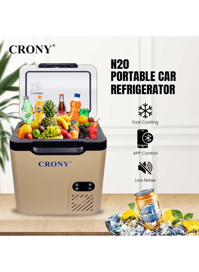 Crony N20 20L Portable Car Refrigerator Freezer, -20℃ to 20℃ Mini Compressor Fridge for Car, Truck, RV, Camping & Travel, DC12V/24V & AC 100-240V, Low Power 45W, Quiet ≤45dB, Electric Cooler Box, Outdoor Car Freezer, Small Vehicle Freezer, Compact Camping Fridge, Travel Car Cooler with ECO/Max Modes, R134a Refrigerant, Electric Car Cooler, Dual Power Mini Fridge for Home or Road Use, Camper Van Fridge, Yellow - Image 5