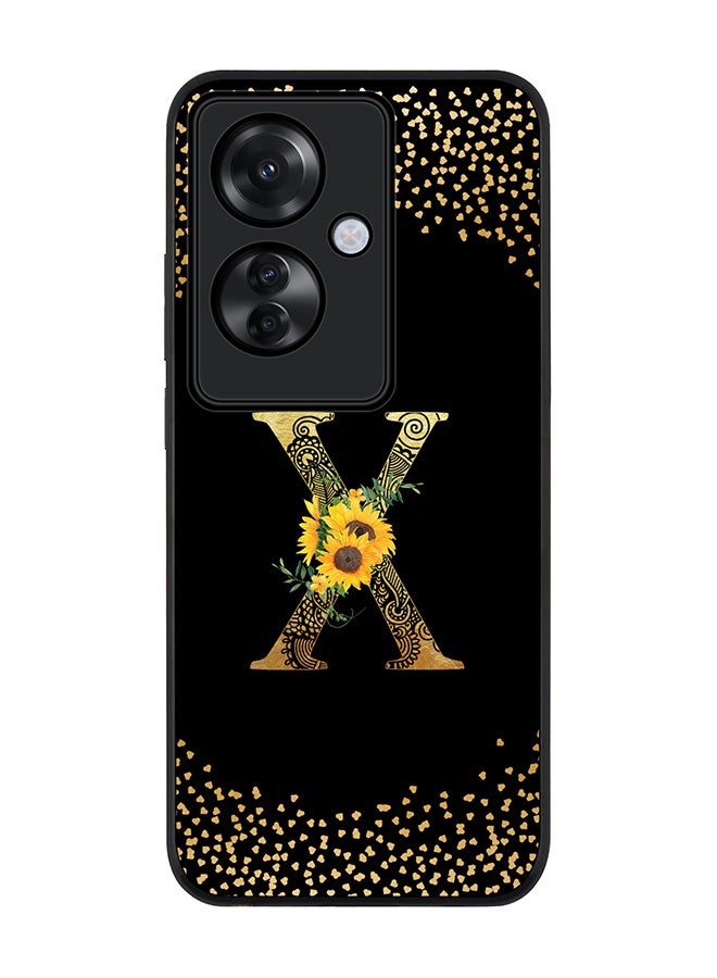 Stylizedd Rugged Black edge case for Oppo Reno11 F / Oppo F25 Pro 5G, Slim fit Soft Cover - Custom Monogram Initial Letter Floral Pattern Alphabet - X ( Black) - Image 1