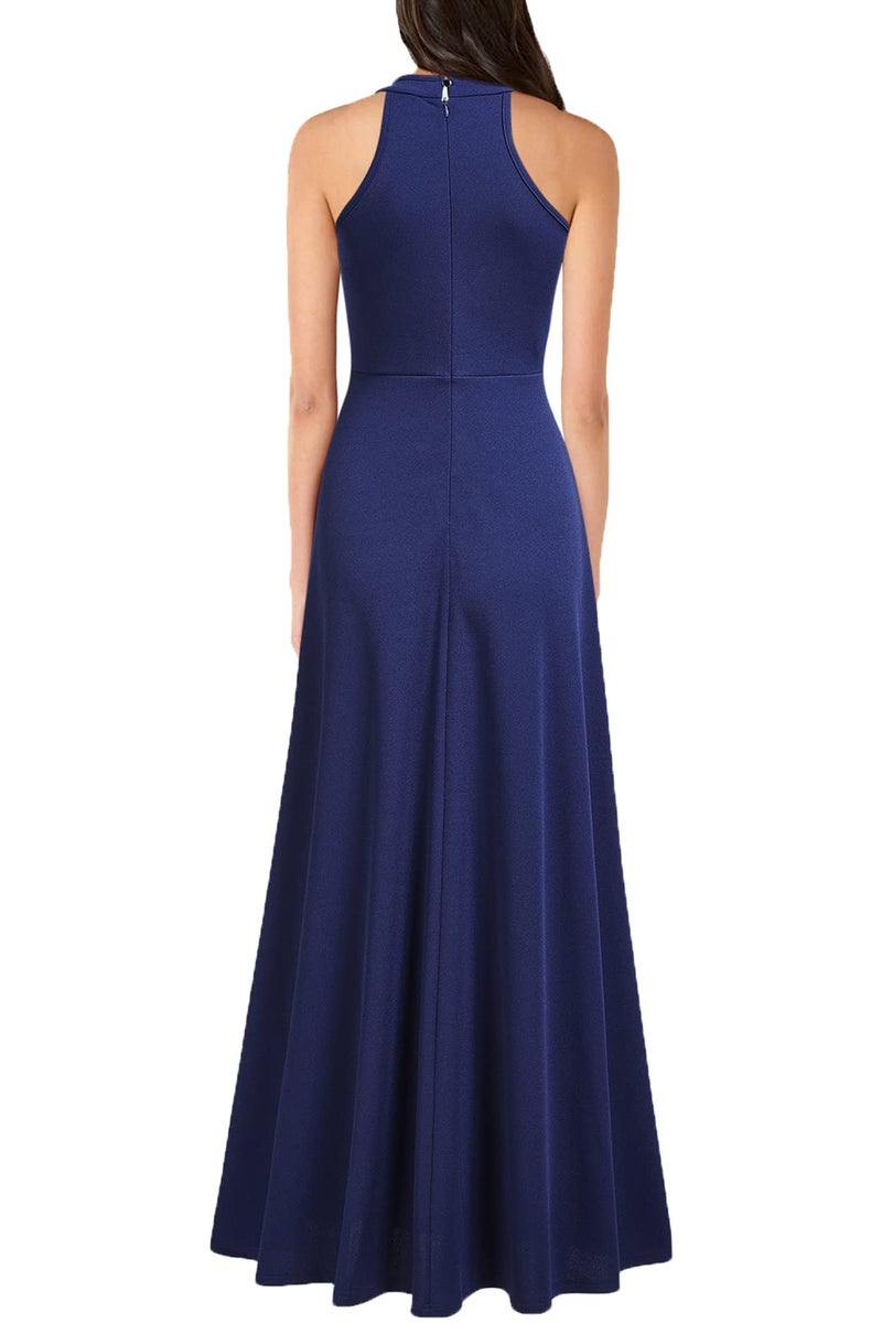 MUSHARE Women's Halter Neck Sexy Split Cocktail Party Maxi Long Formal Dress Navy Blue - Image 2