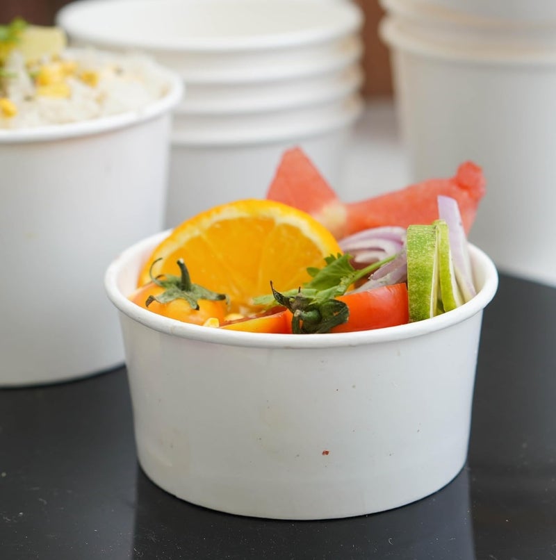 SHOP  SHOPPEE SHOP & SHOPPEE Disposable Thick-Walled Hard Craft Hard Paper Food Container Bowl/Tub with lid - 250 ml (Pack of 25, White) - Image 4