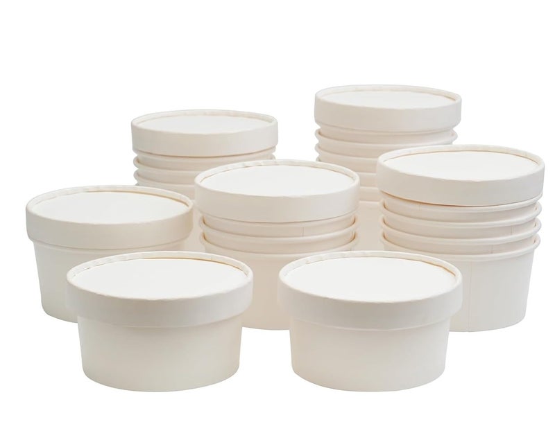 SHOP  SHOPPEE SHOP & SHOPPEE Disposable Thick-Walled Hard Craft Hard Paper Food Container Bowl/Tub with lid - 250 ml (Pack of 25, White) - Image 3