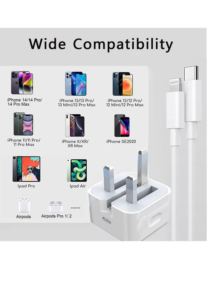 ESCASE - iPhone 20W Fast Charger | USB C Wall Fast Charger with USB C to Lightning Cable Compatible with iPhone 14/14 Pro/14 Pro Max/13/12/11/XR/XS Max/X/iPad - Image 1