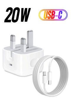 ESCASE iPhone 20W Fast Charger | USB C Wall Fast Charger with USB C to Lightning Cable Compatible with iPhone 14/14 Pro/14 Pro Max/13/12/11/XR/XS Max/X/iPad  - Image 1