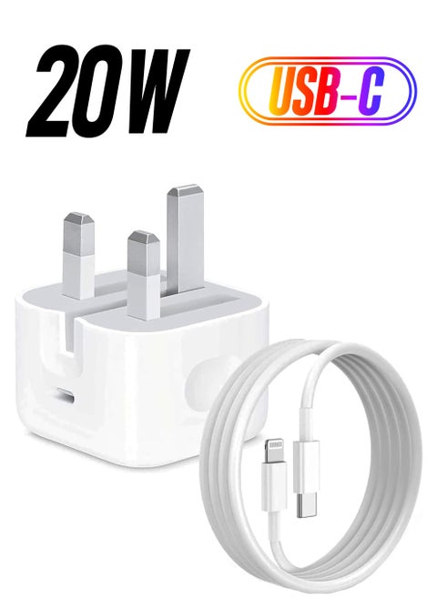 iPhone 20W Fast Charger | USB C Wall Fast Charger with USB C to Lightning Cable Compatible with iPhone 14/14 Pro/14 Pro Max/13/12/11/XR/XS Max/X/iPad