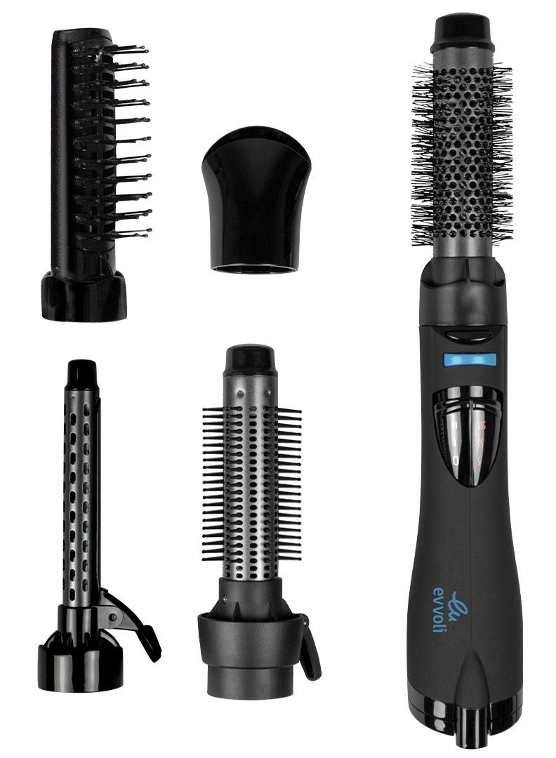 evvoli فرشاة فرد الشعر المتعددة 6 في 1 من إيفولي، نفخة باردة، 3 إعدادات للحرارة، نفث أيونات، 1200 وات، أسود، EVHC-AS1200B - Image 2