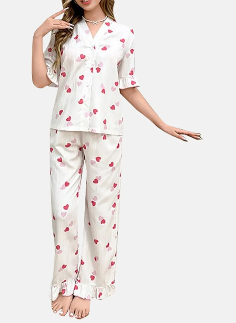 YUNIQEE White Printed Pyjamas & Top