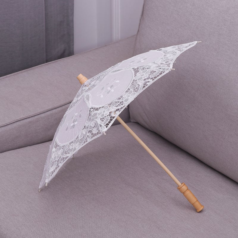 Lace Umbrella Handmade Photography Prop Wedding Umbrella Decor Diameter 60cm (White) - Image 5