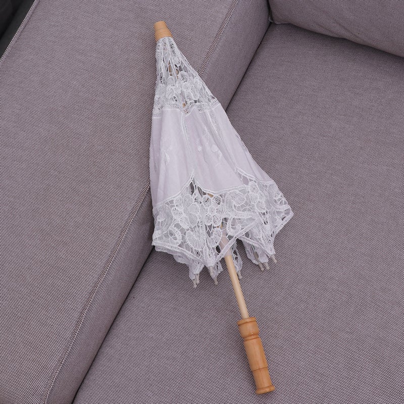 Lace Umbrella Handmade Photography Prop Wedding Umbrella Decor Diameter 60cm (White) - Image 1