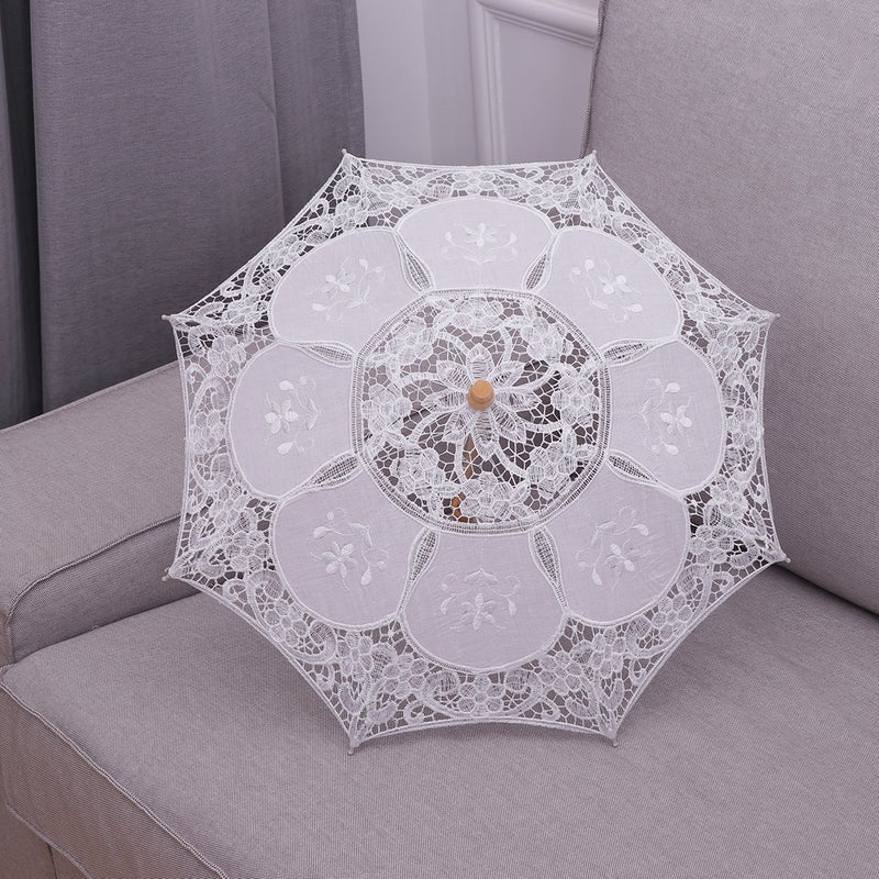 Lace Umbrella Handmade Photography Prop Wedding Umbrella Decor Diameter 60cm (White) - Image 3