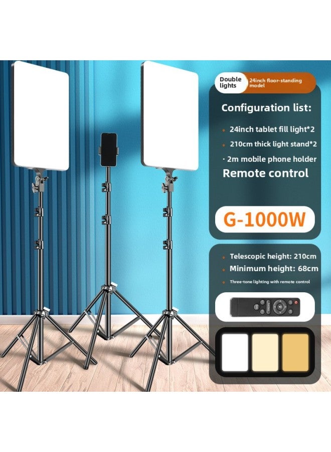 general 19/24 Inch Flat Panel Fill Light Net Red Live Photography Selfie Large Screen Fill Light LED Beauty Flat Panel Fill Light-Specifications:【24 Inch】 Double Lamp Set + Mobile Phone Floor Stand - Image 1
