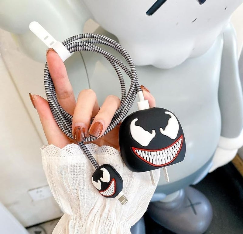 CERLINK حامي كابل لشاحن آبل آيفون 20W/18W نوع C، غلاف كرتوني ثلاثي الأبعاد لطيف لحماية الكابل بالكامل (فينوم) - Image 2