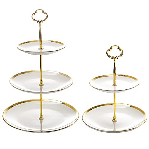 Frcctre Set of 2 Ceramic Cupcake Stand 32 Tier Porcelain Dessert Display Tower Pastry Serving Tray Tiered Dessert Cupcake Serving Platter for Tea Party Wedding Birthday - Image 1