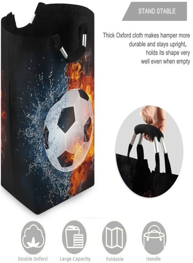 visesunny Large Capacity Laundry Hamper Basket Soccer Ball In Fire And Water Oxford Cloth Storage Baskets for Bedroom, Bathroom, Dorm, Kids Room - Image 3