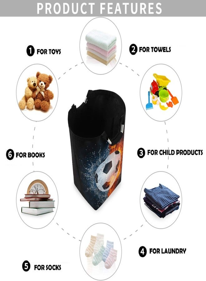 visesunny Large Capacity Laundry Hamper Basket Soccer Ball In Fire And Water Oxford Cloth Storage Baskets for Bedroom, Bathroom, Dorm, Kids Room - Image 4
