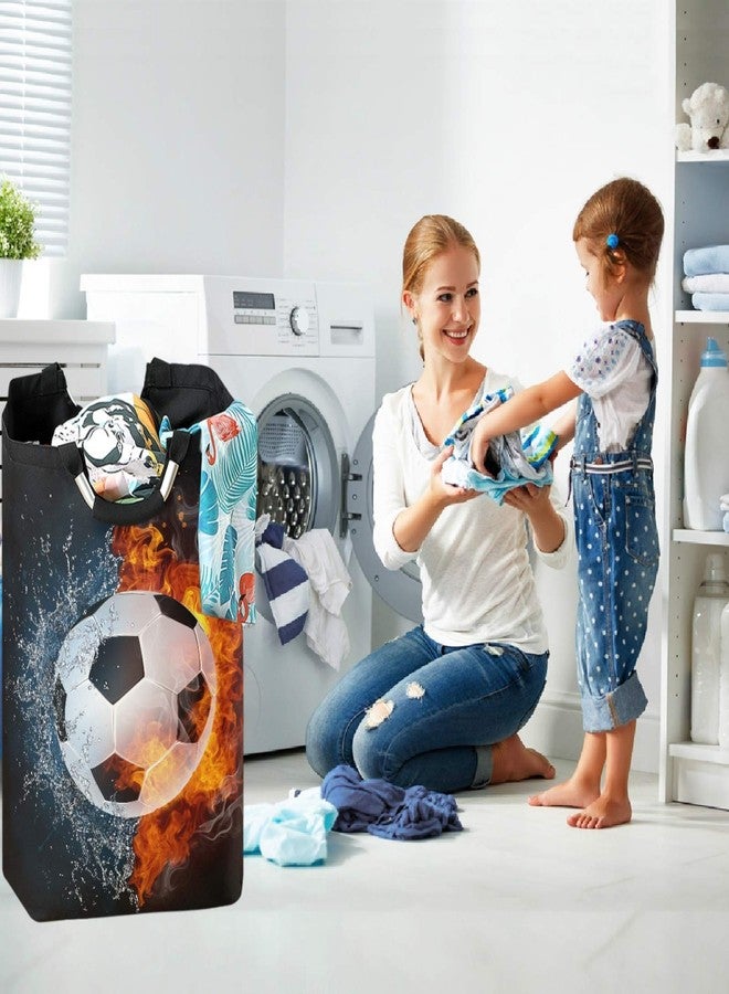 visesunny Large Capacity Laundry Hamper Basket Soccer Ball In Fire And Water Oxford Cloth Storage Baskets for Bedroom, Bathroom, Dorm, Kids Room - Image 5