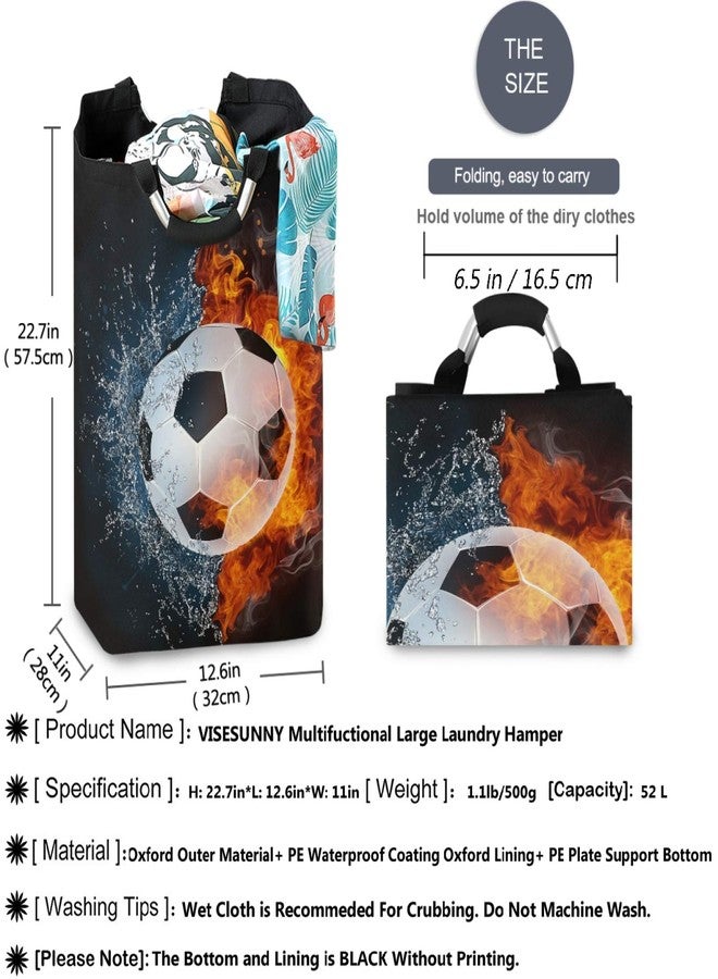 visesunny Large Capacity Laundry Hamper Basket Soccer Ball In Fire And Water Oxford Cloth Storage Baskets for Bedroom, Bathroom, Dorm, Kids Room - Image 2