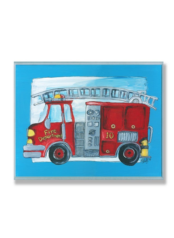 Stupell Industries The Kids Room By Stupell Fire Truck With Blue Border Rectangle Wall Plaque - Image 2