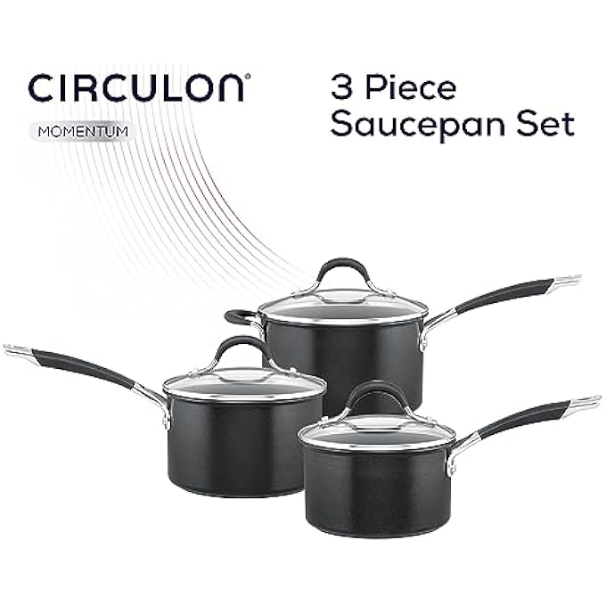 Circulon Non Stick Saucepan Set Of 3  Saucepans For Induction Hobs 16 18  20Cm With Toughened Glass Lids  Soft Grip Handles Dishwasher Safe Pan Set Black - Image 3
