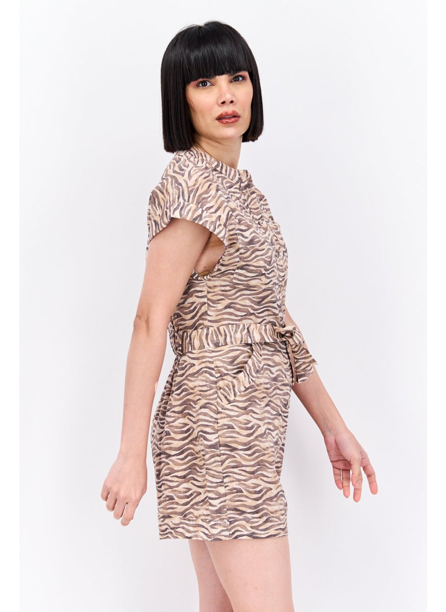 Scotch & Soda Women Allover Printed Cap Sleeve Play Suit, Green Combo, Light Brown  - Image 3