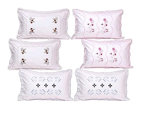 HSR Collection Cotton Embroided Luxury Pillow Cover, 6 Pieces - 17 x27 inches, White - Image 1