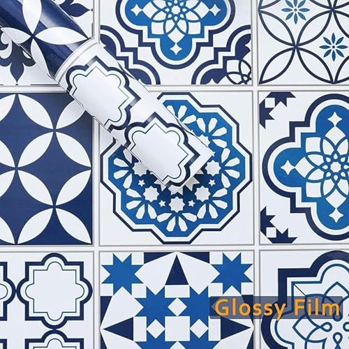 wall love Marble OilProof & Waterproof self-Adhesive Sheet Stickers Big Countertop Cabinet Furniture puja Room Kitchen,Home Sticker Wallpaper 60 x 200cm (Blue Blocks Wallpaper) - Image 1
