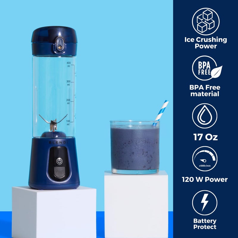 BLENDi Pro+ Portable Blender (17.5oz, Navy Blue) â€“ Powerful Ice Crushing 120W Motor, USB-C Rechargeable, Cordless Personal Blender Smoothies & Shakes â€“ BPA-Free, Self-Cleaning, Travel-Friendly - Image 5