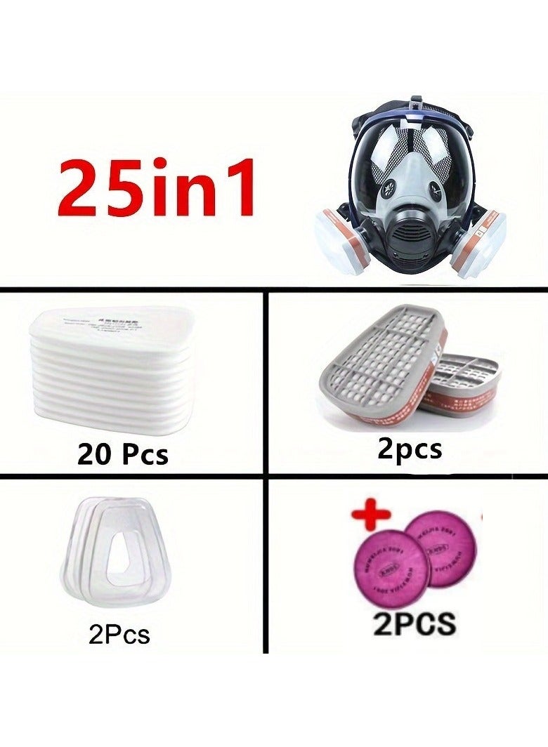 27 in 1 Silicone Full Face Respirator Mask, Reusable Pull-On Design for Gas, Paint, Chemical, Woodworking, Dust Protection Spherical Reusable Facepiece with Filter Cartridges  - Image 2