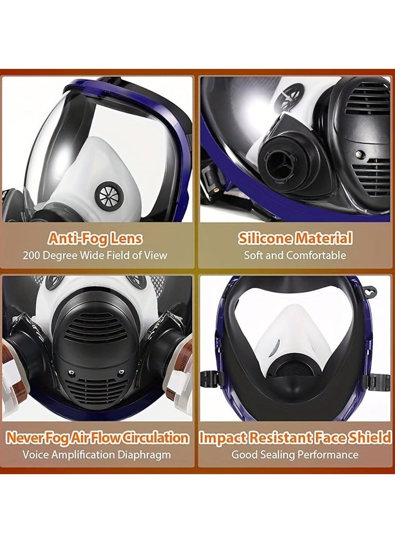 27 in 1 Silicone Full Face Respirator Mask, Reusable Pull-On Design for Gas, Paint, Chemical, Woodworking, Dust Protection Spherical Reusable Facepiece with Filter Cartridges  - Image 3