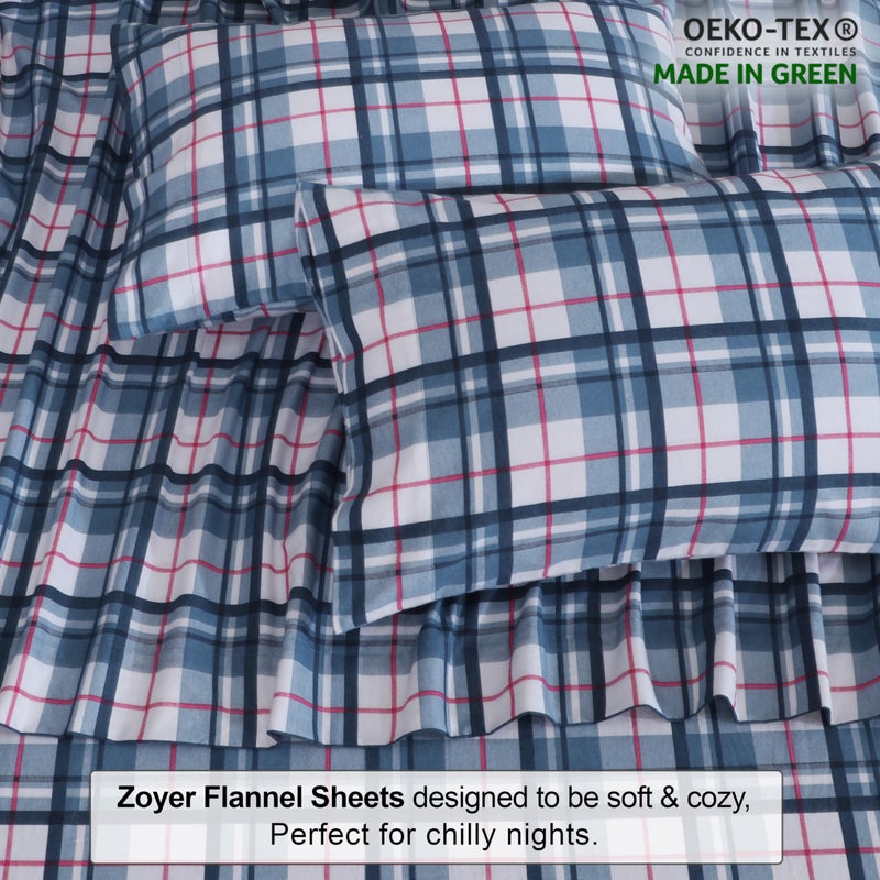 ZOYER Flannel Sheets Queen Size - 100% Cotton Double Brushed Bed Sheets, Deep Pockets 16 Inches Queen Sheet Set, All Seasons Breathable & Extra Soft - Warm & Cozy, 4 Piece, Attention - Image 4