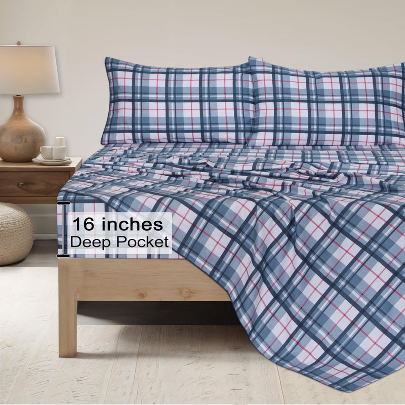 ZOYER Flannel Sheets Queen Size - 100% Cotton Double Brushed Bed Sheets, Deep Pockets 16 Inches Queen Sheet Set, All Seasons Breathable & Extra Soft - Warm & Cozy, 4 Piece, Attention - Image 5