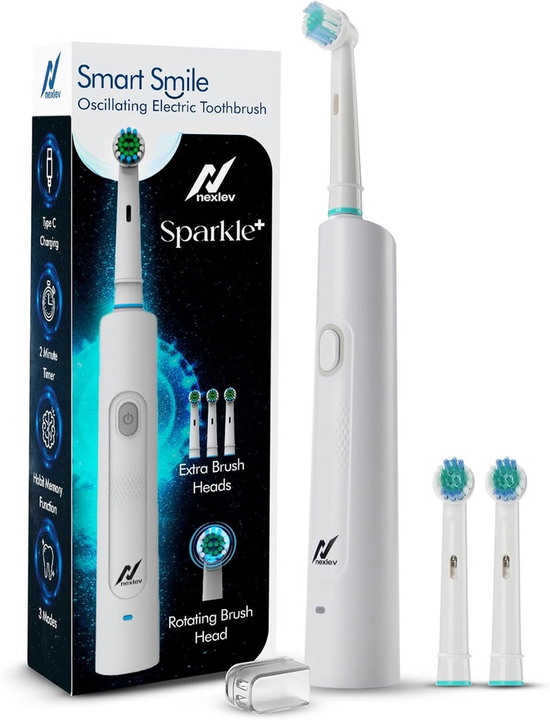 nexlev Oscillating Electric Toothbrush | 8000 rotations/min | USB Type C Charging|3 modes| 2 Minute Timer |Quad Change Reminder| IPX7 Waterproof | For adults| 1 year warranty| |Sparkle Pro (ETR-06) - Image 1