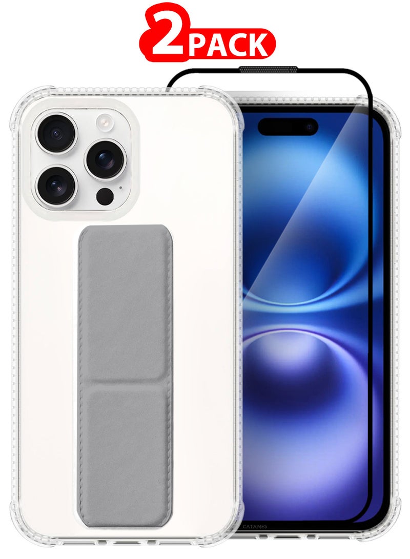 CATANES ( for iPhone 16 Pro Max ) 2 Pack, Case and Screen Protector, with Phone Grip and Expanding Stand, Kickstand Fully Protective Cover with Phone Grip Holder  - Image 1