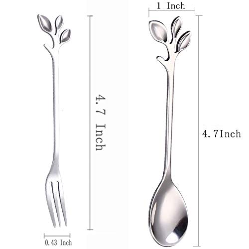 AnSaw 10-Pc Silver Mini Spoons & Forks Set, 4.7" - Stainless Steel, Leaf Handle, Ideal for Coffee,Tea, Appetizers, Tastings, Parties, Charcuterie & Cocktails - Image 2