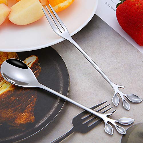 AnSaw 10-Pc Silver Mini Spoons & Forks Set, 4.7" - Stainless Steel, Leaf Handle, Ideal for Coffee,Tea, Appetizers, Tastings, Parties, Charcuterie & Cocktails - Image 3