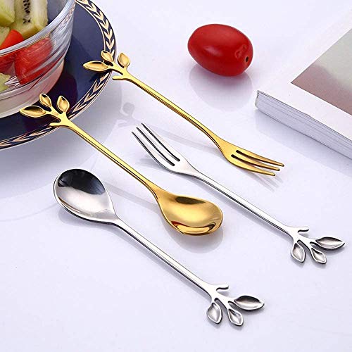 AnSaw 10-Pc Silver Mini Spoons & Forks Set, 4.7" - Stainless Steel, Leaf Handle, Ideal for Coffee,Tea, Appetizers, Tastings, Parties, Charcuterie & Cocktails - Image 4