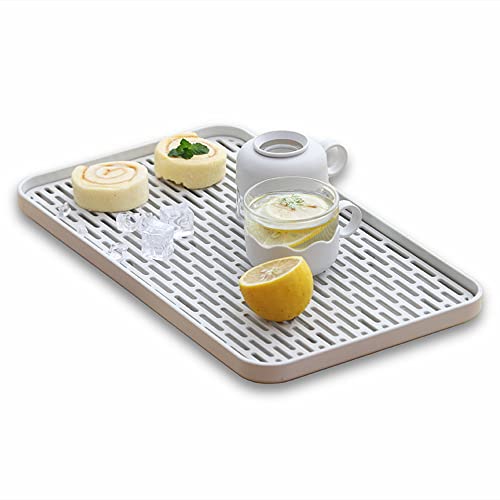 Bonilve Cup Drying Rack & Dish Drying Tray, Drain Board for Small Kitchen Sink, Dish Drain Tray Large Enough for Counter or Coffee Table, Big White Dish Drying Mat - Image 1