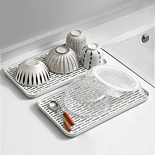 Bonilve Cup Drying Rack & Dish Drying Tray, Drain Board for Small Kitchen Sink, Dish Drain Tray Large Enough for Counter or Coffee Table, Big White Dish Drying Mat - Image 4