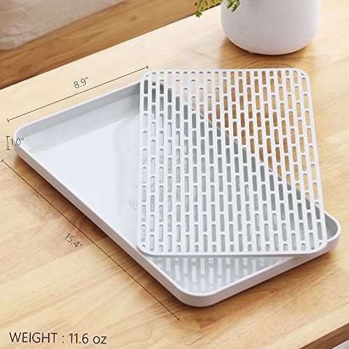 Bonilve Cup Drying Rack & Dish Drying Tray, Drain Board for Small Kitchen Sink, Dish Drain Tray Large Enough for Counter or Coffee Table, Big White Dish Drying Mat - Image 2