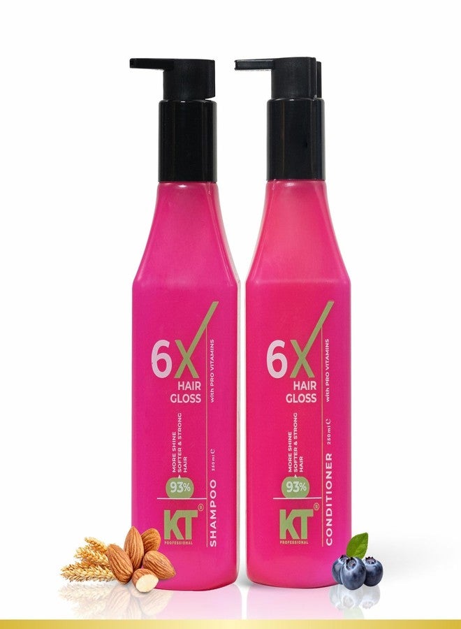 KT PROFESSIONAL 6X Hair Gloss Shampoo & Conditioner Combo 93% More Shine Pro-Vitamin Enriched Sulfate Free Paraben Free (250ml Pack of 2) - Image 1