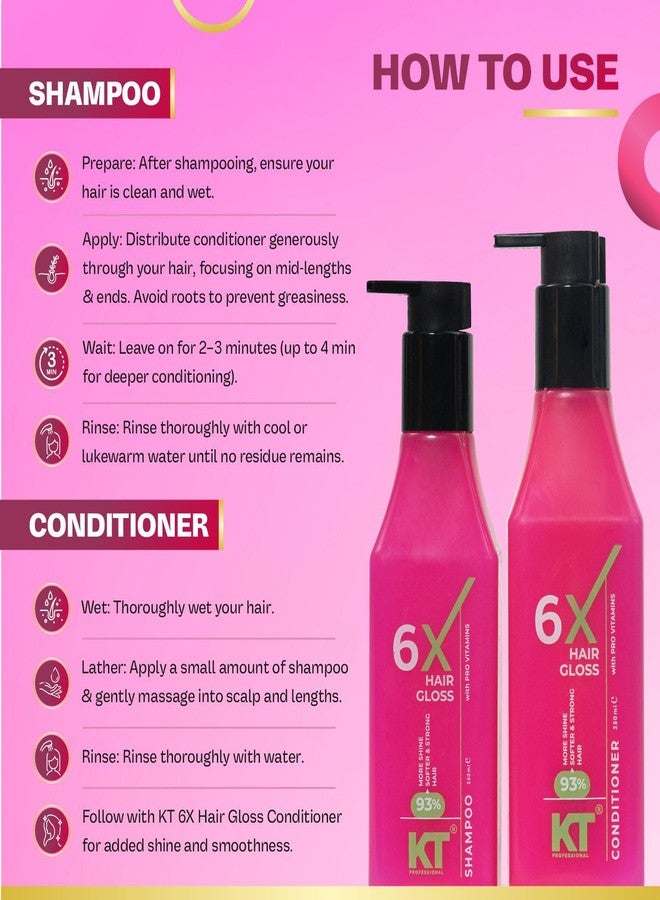 KT PROFESSIONAL 6X Hair Gloss Shampoo & Conditioner Combo 93% More Shine Pro-Vitamin Enriched Sulfate Free Paraben Free (250ml Pack of 2) - Image 5