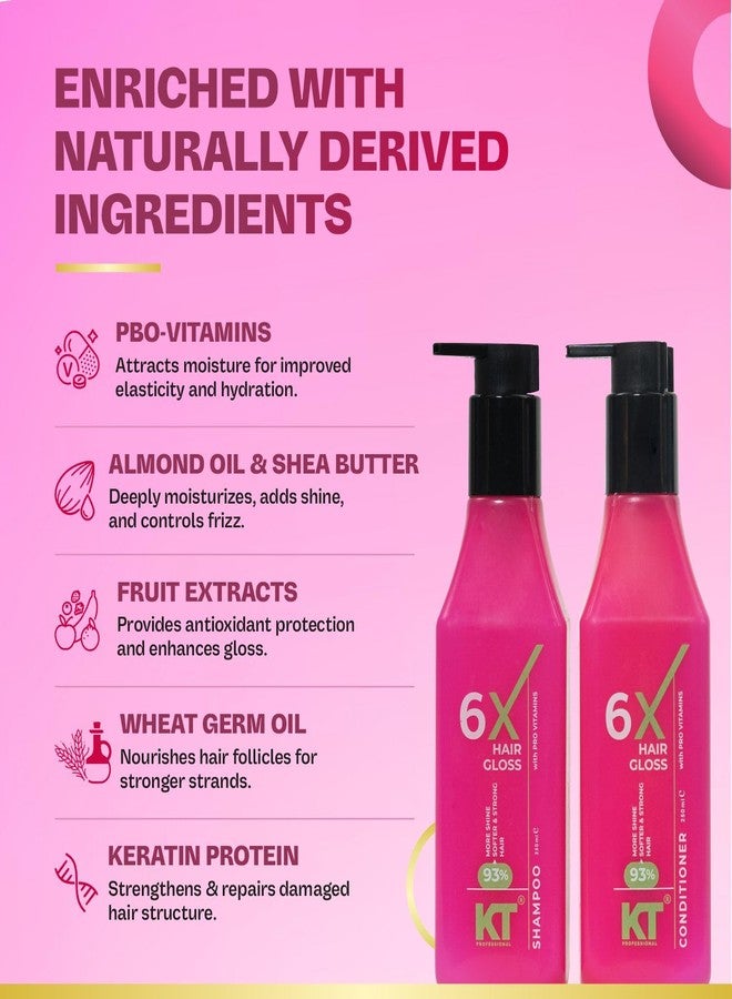 KT PROFESSIONAL 6X Hair Gloss Shampoo & Conditioner Combo 93% More Shine Pro-Vitamin Enriched Sulfate Free Paraben Free (250ml Pack of 2) - Image 3