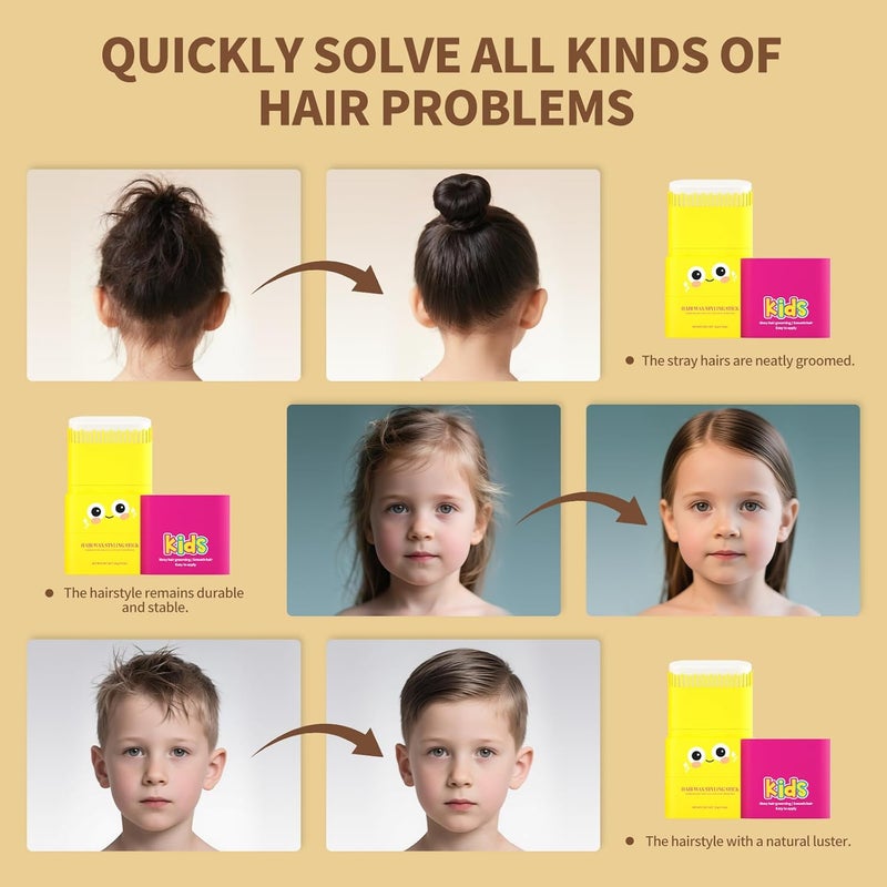 gowwim Non-greasy Hair Wax Stick, 2 Built-In Combs Wax Stick for Hair Taming Fly Away Hair Stick Wax Natural Ingredients Wax Hair Stick for Kids Children Baby for Daily Styling - Image 5