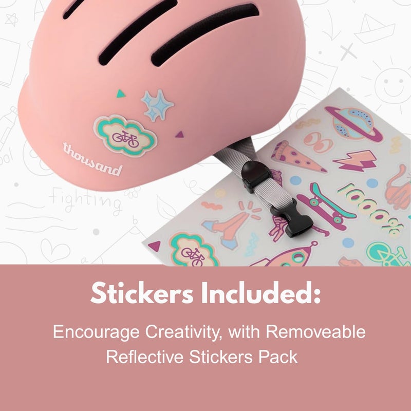Thousand Kids Helmet â€“ Free Reflective Sticker Pack to Customize, No Pinch Magnetic Buckle, Multi Sport Safety CSPC ASTM CE Certified â€“ Jr Collection (Power Pink, Nylon Straps) - Image 2