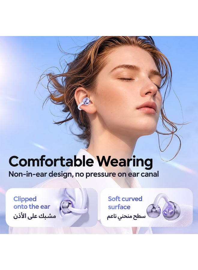 caijin Wireless Clip Headphones Buds with Bluetooth 6.0 Low Latency, HD Sound, LED Power Display Earphones Comfortable Fit Waterproof in-Ear Earbuds with Mic for Multi-Scenario Suitable for All Ages (Purple) - Image 3