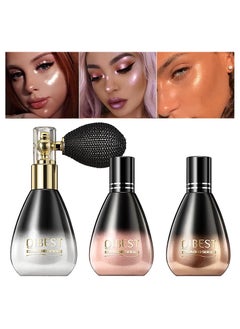 Body Highlighter Powder Spray, Glitter High Gloss Makeup Spray, Highlight Powder Glitter Spray for Hair and Body,  3 Colors